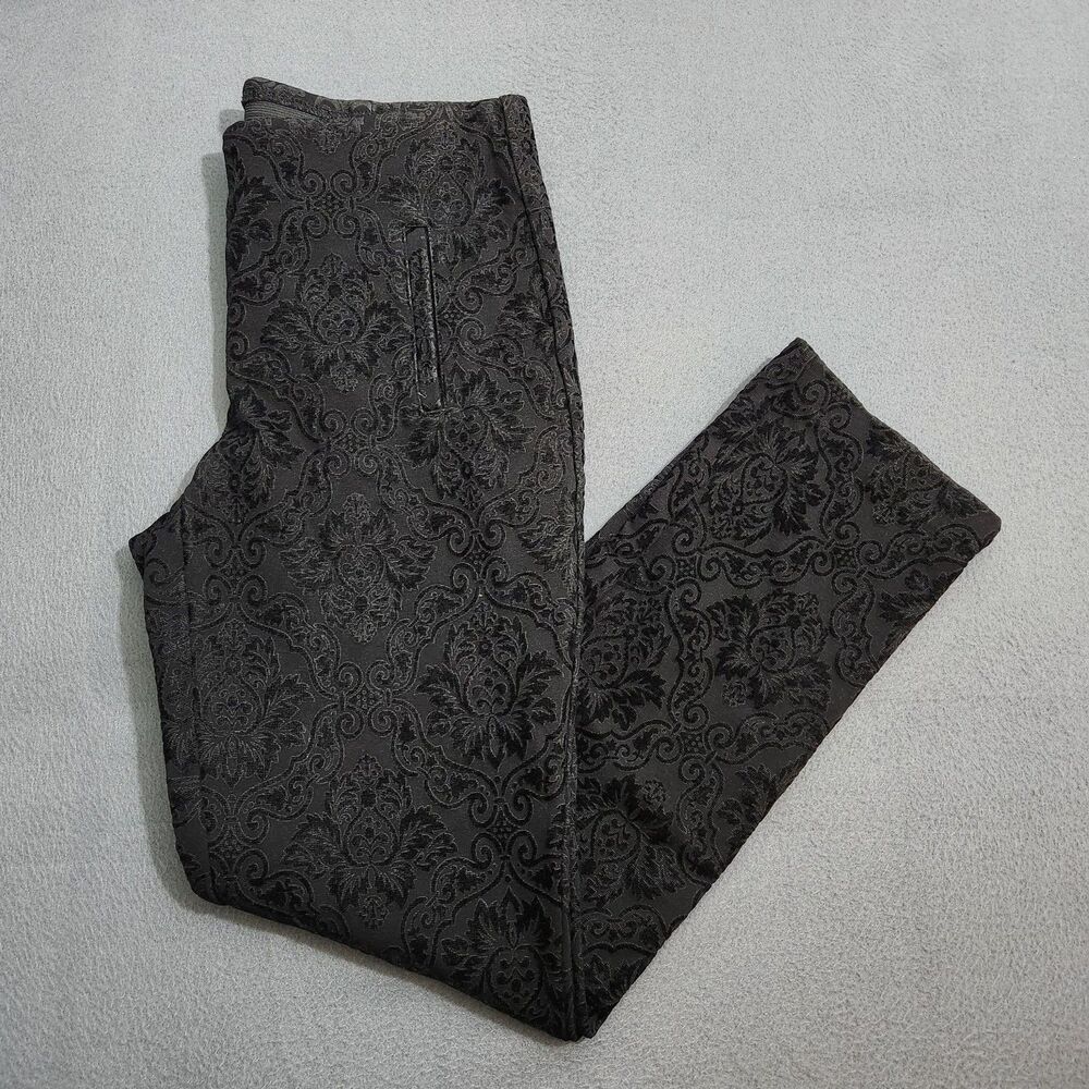 Chico's Women 0 US 4 Black Velvet Burnout Elastic Waist Straight Leg Pants